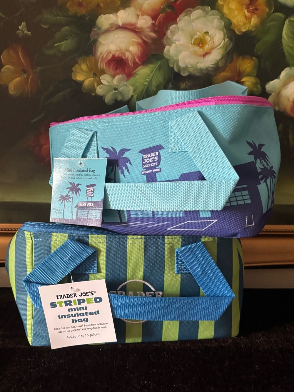 NWT Trader Joe’s Mini Insulated Lunch Cooler Tote Bag Set 1.5 Gallon blue green